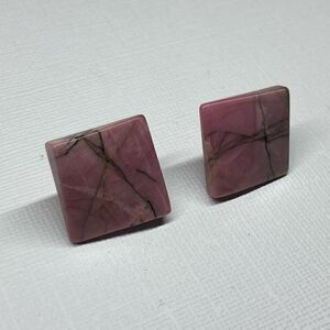 Vintage Square Rhodonite and Gold Tone Stud Earrings